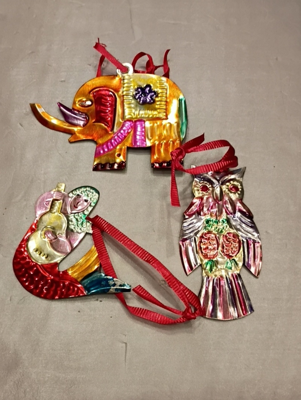 Handcrafted Colorful Kids Animal Ornaments - Elephant, Mermaid & Owl